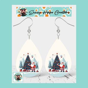 Earrings Retro Santa Claus Christmas Tree Holiday Hand Sublimated Printed on MDF